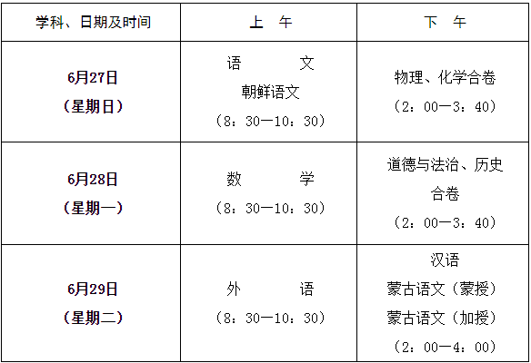                          吉林白山中考时间2022年具体时间 吉林白山中考时间及科目安排              